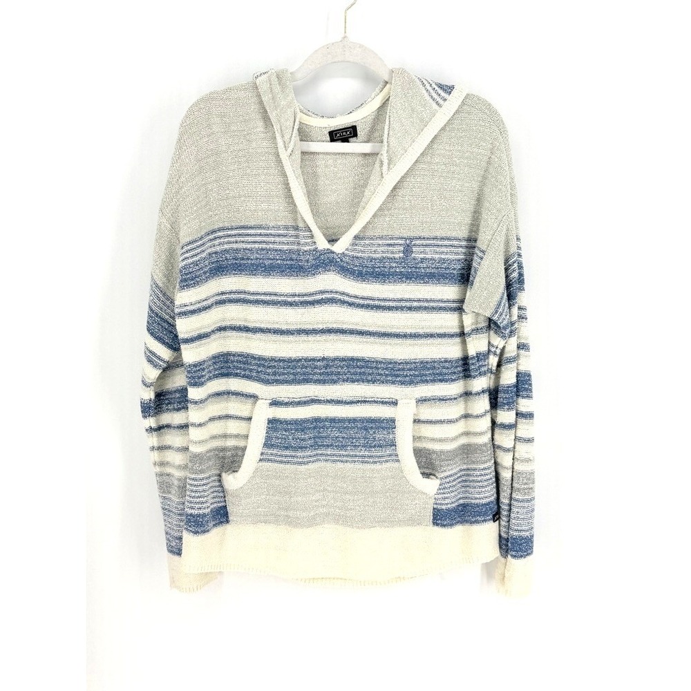 Lira Womens Relaxed Striped Knit Hoodie Pocket Sweater Size XL Coastal Nautical